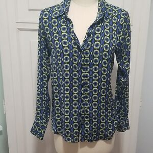 RACHEL Rachel Roy Geometric Blue and Green Button Down Shirt